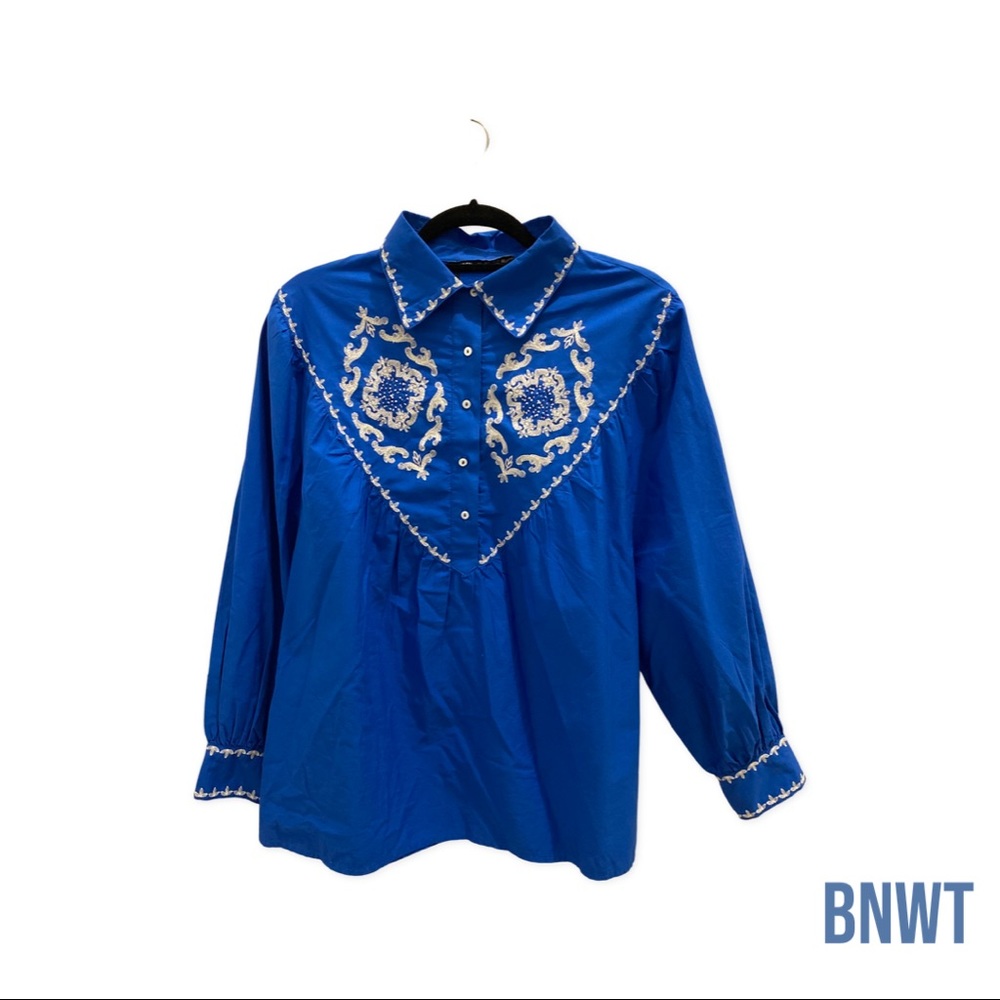 ZARA Size S Peasant Shirt - BLUE